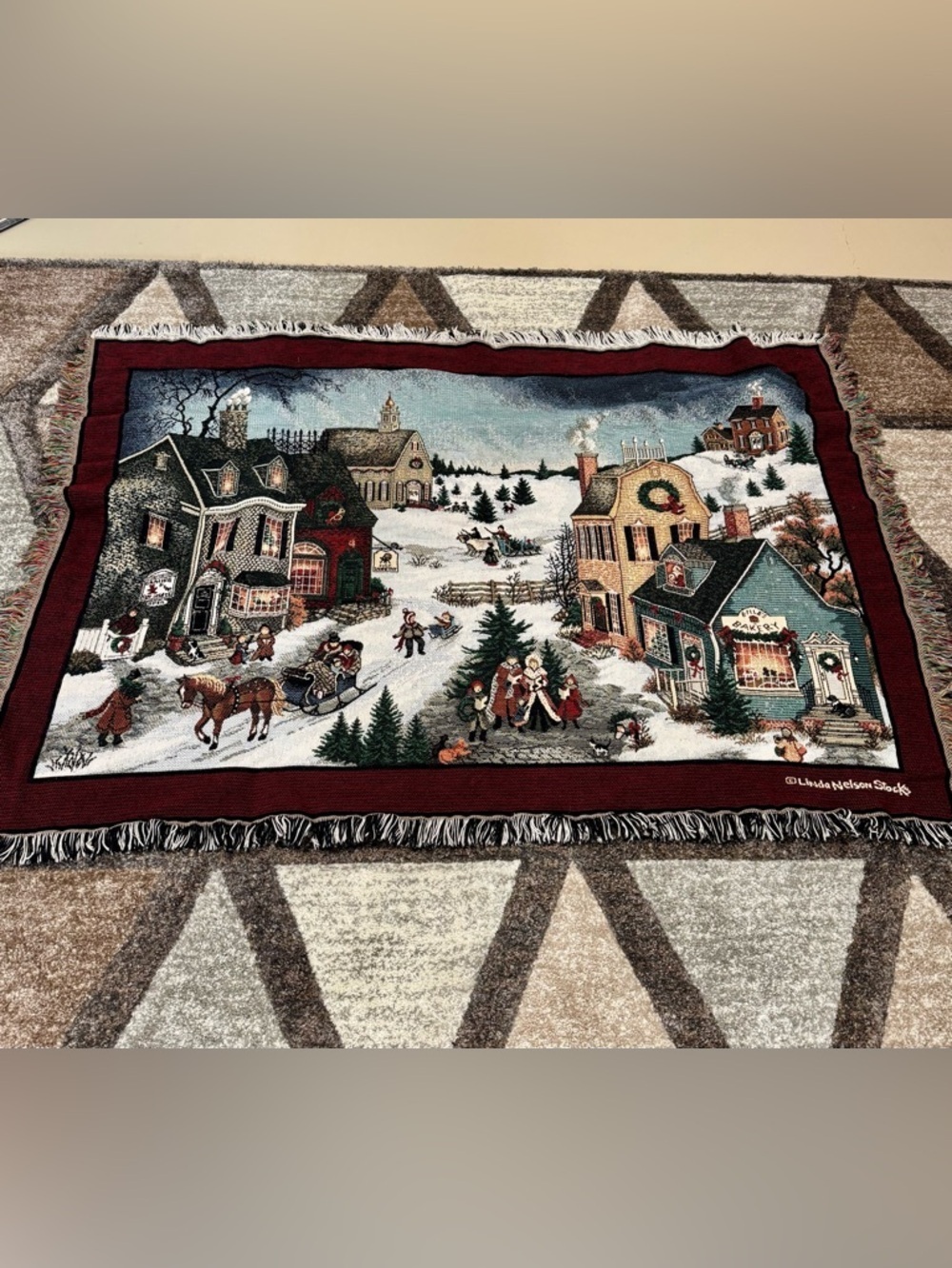 Holiday Village Tapestry Throw Blanket Linda Nelson Stocks by Goodwin Weavers
